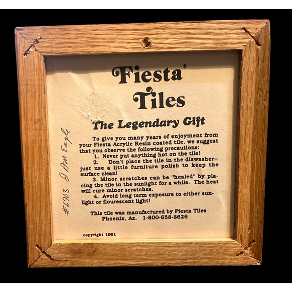 Set Of 2 Framed Fiesta Tiles By Mary Selfridge 1991 7"x7" Acrylic Resin Coated A - Picture 3 of 6